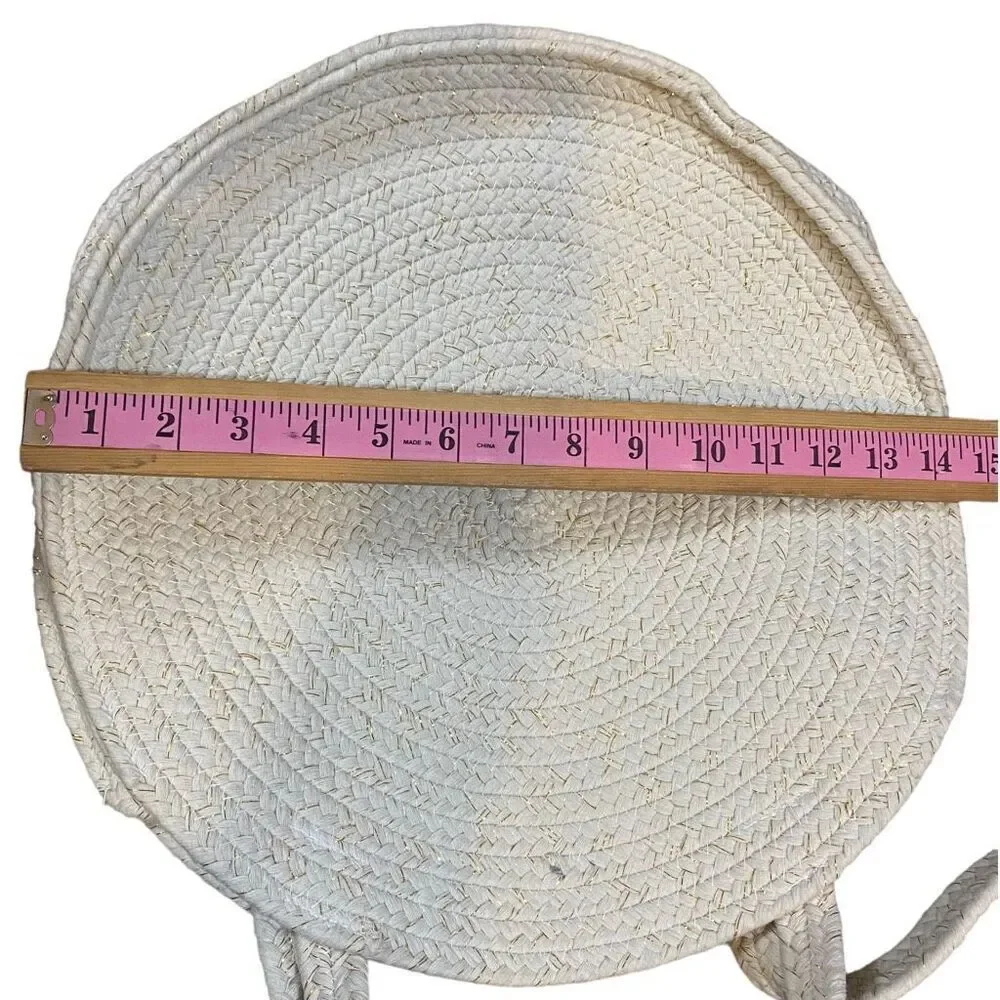 Shiraleah Eve Round Hand Knit Ivory & Gold Large Tote Beach Bag Book Bag
